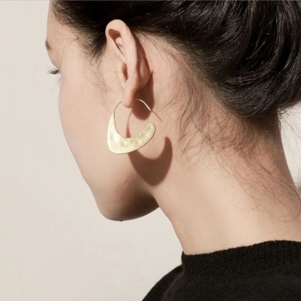 New Anthropologie Gold/ Silver Carissa Crescent Hoop Earrings - Picture 2 of 3